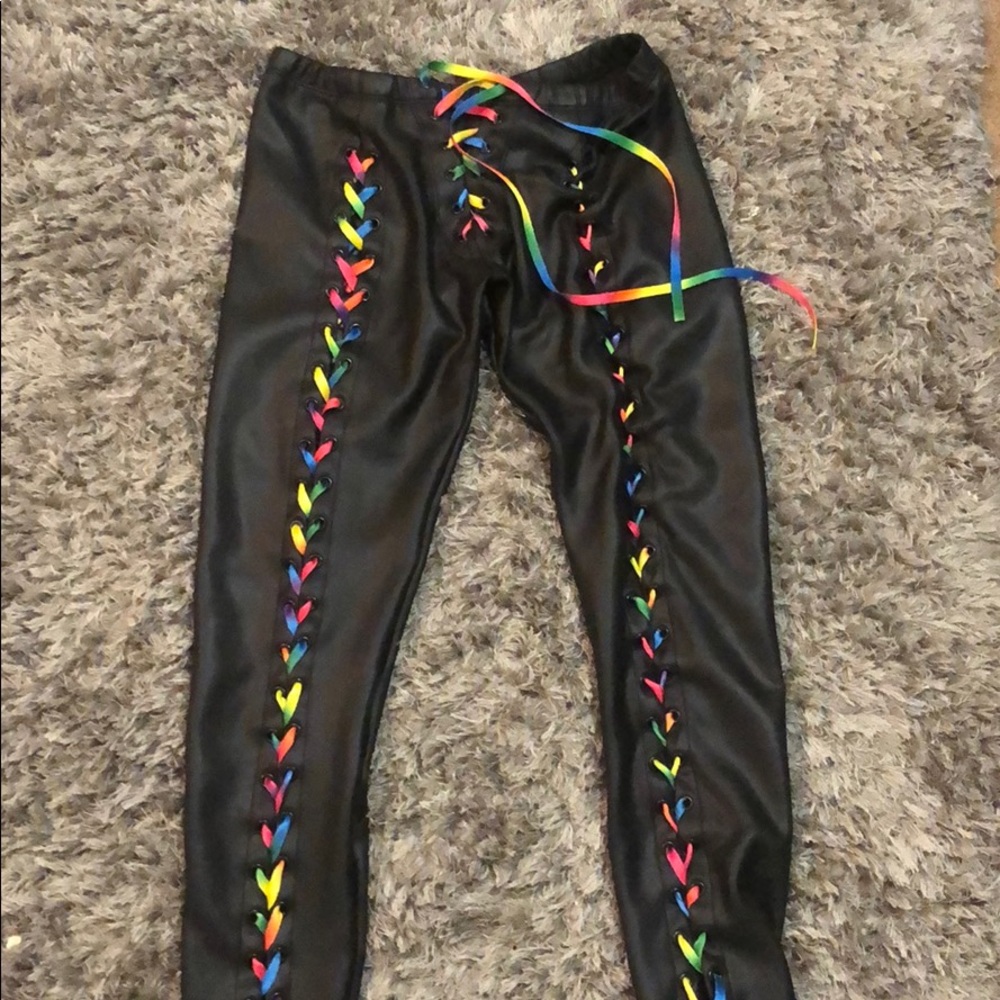 Festive soft black leather leggings